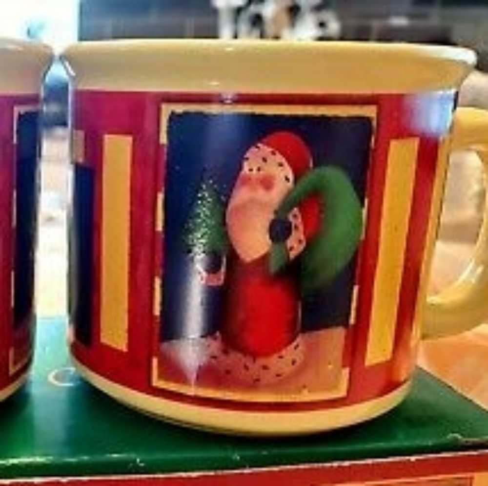 Folk Santa Ceramic Mugs - Set of 2 - Picture 2 of 5
